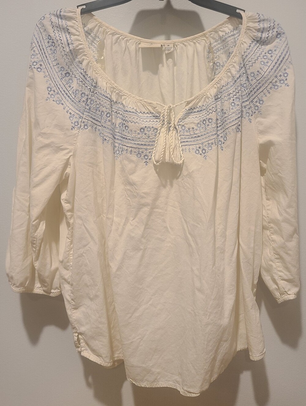 St. Johns Bay Blouse Embroidered Cream Blue XL